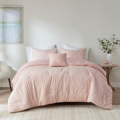 Madison Park Perth 4 Piece Organic Cotton Comforter Set in Blush, Full / Queen MP10-7688