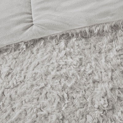 Madison Park Nova Faux Mohair Reverse Faux Mink Comforter Set in Grey, Twin MP10-6009