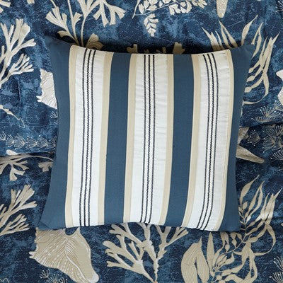 Madison Park Cape Cod 7 Piece Cotton Sateen Comforter Set in Blue, Queen MP10-5281