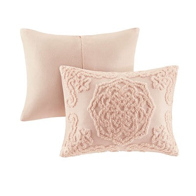 Madison Park Laetitia Tufted Cotton Chenille Medallion Comforter Set in Blush, Full / Queen MP10-5877