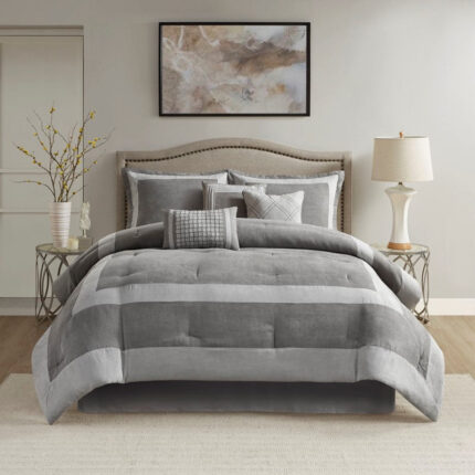Madison Park Dax 7 Piece Microsuede Comforter Set in Gray, King MP10-7668