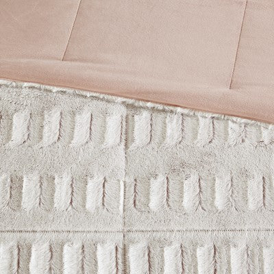 Madison Park Gia Back Print Long Fur Comforter Mini Set in Blush, Twin / Twin XL MP10-6209