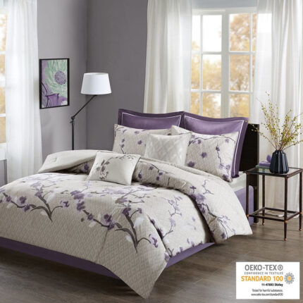 Madison Park Holly 8 Piece Cotton Comforter Set in Purple, King MP10-4167