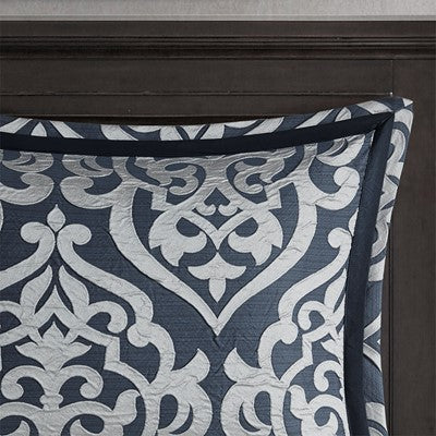 Madison Park Odette 8 Piece Jacquard Comforter Set in Navy, Queen MP10-6836