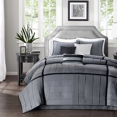 Madison Park Bridgeport 7 Piece Comforter Set in Grey, Queen MP10-602