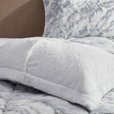 Madison Park Lana Marble Faux Fur Comforter Set in Grey / Blue, King MP10-6571