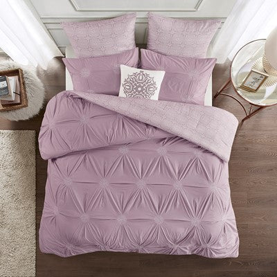 Madison Park Malia 6 Piece Embroidered Cotton Reversible Comforter Set in Lavender, King / Cal King MP10-7201