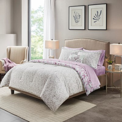 Madison Park Essentials Sofia Reversible Comforter Set with Bed Sheets in Purple, Twin MPE10-940
